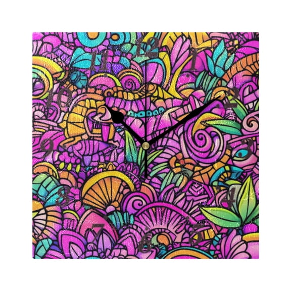 Vibrant Floral Swirls Wall Clock Square Clock Decoration Creative Clock Dual Use Black Pointer 7.78in