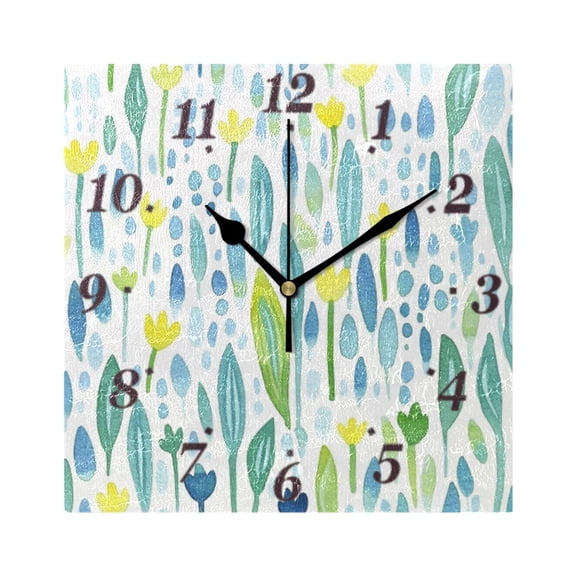 Watercolor Art Flowers Wall Clock Square Clock Decoration Creative Clock Dual Use Black Pointer 7.78in