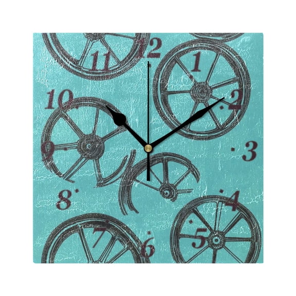 7.78in Wheels Pattern Square Wall and Table Clock Dual Use Vintage Design in Black or Gold