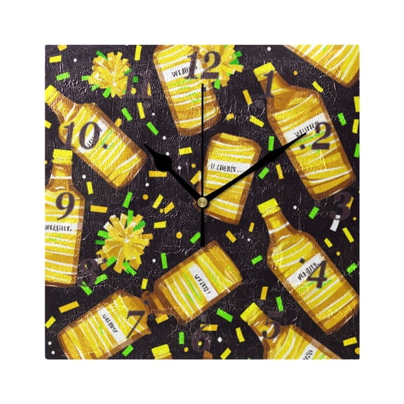 Wine Bottles Pattern Wall Clock Square Clock Decoration Creative Clock Dual Use Black Pointer 7.78in