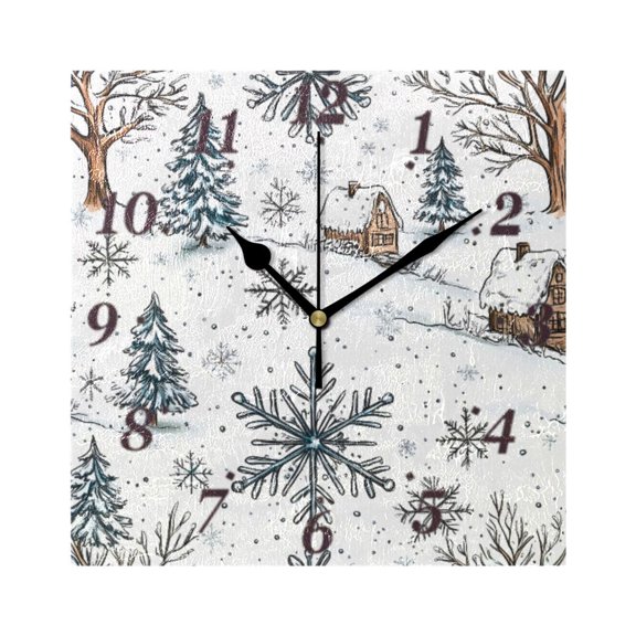 Winter Wall Clock Square Clock Decoration Creative Clock Dual Use Black Pointer 7.78in