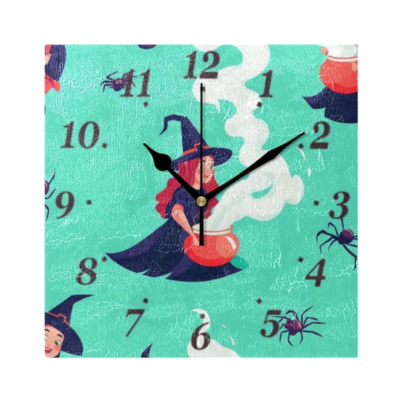 Witches Wall Clock Square Clock Decoration Creative Clock Dual Use Black Pointer 7.78in