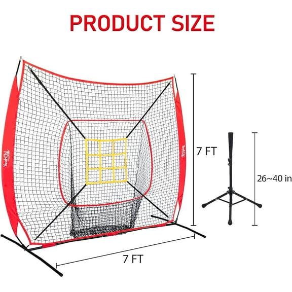 77FT Baseball Net with Batting Tee and Strike Zone Target - Portable Training Equipment for All Skill Levels