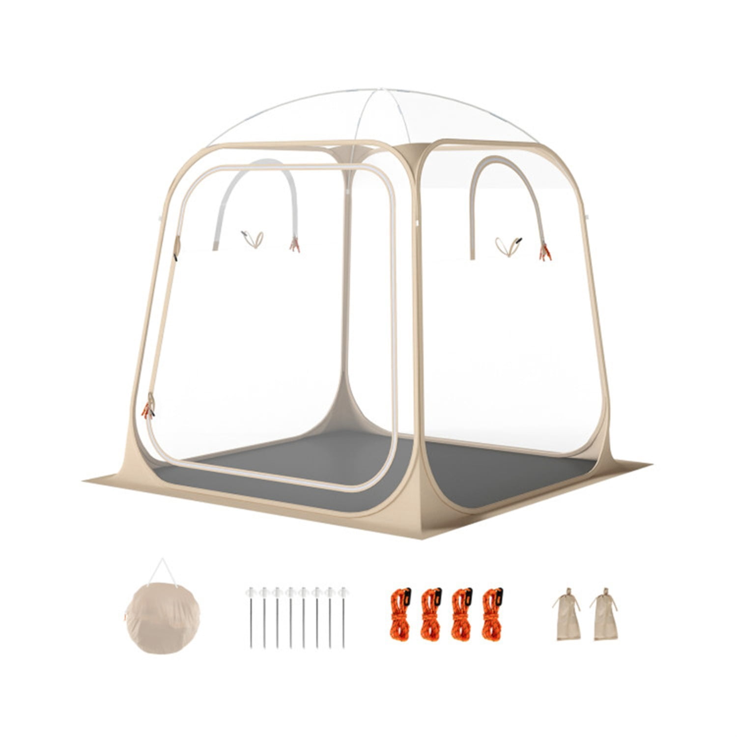 7×7FT Clear Pop Up Sports Tent,  Waterproof Windproof PVC Tent for 2-4 People, Transparent Outdoor Pod for Camping Sports