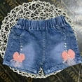 thumbnail image 1 of 7-7Y Little Girls Summer Denim Shorts Elastic Waistband Flower Ripped Jeans, 1 of 4