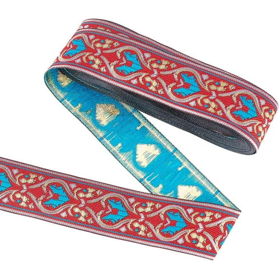 7.7Yard 1.3inch FireBrick Red Vintage Jacquard Ribbon Love Heart Pattern Embroidery Woven Trim Ethnic Polyester Ribbons Retro Fabric Trim