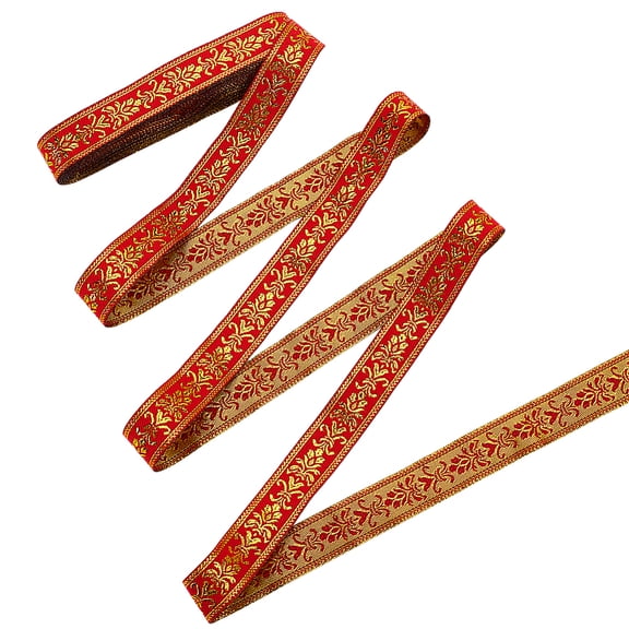 7.7Yard Red Floral Boho Jacquard Ribbon 3/4inch Vintage Ethnic Jacquard Ribbon Gold Embroidered Flower Webbing Trim for DIY Clothing Bags