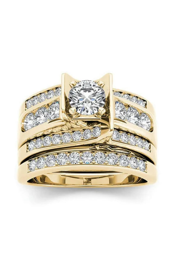 7*7mm Round Cut Cz Band 18K Gold Plated Ring Sets Women's Couple Rings Size 6-10