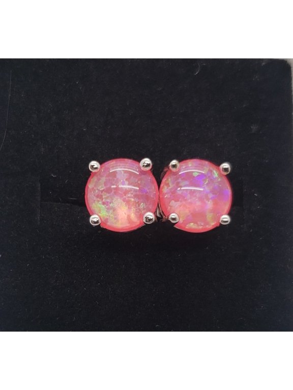 7.7mm Round Pink Opal Sterling Silver Earrings