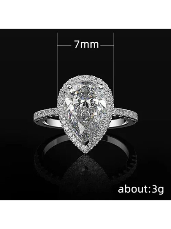 7*7mm Water Drop AAA Cz Luxury Band Women Jewelry 925 Silver Female Ring Sz 6-10