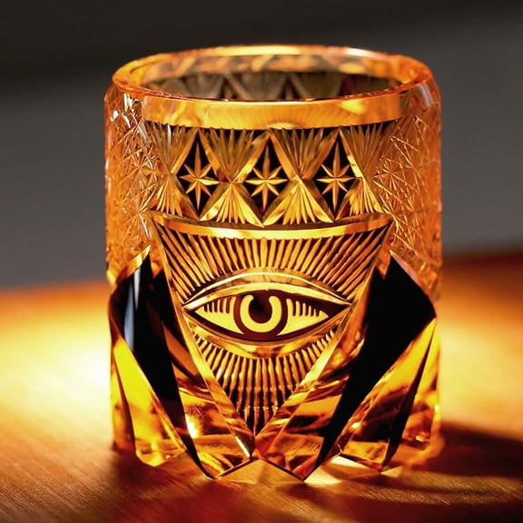 7.7oz Japanese Edo Kiriko Style High-end Handcrafted Cut Amber Yellow Rock Tumbler Whisky Glass