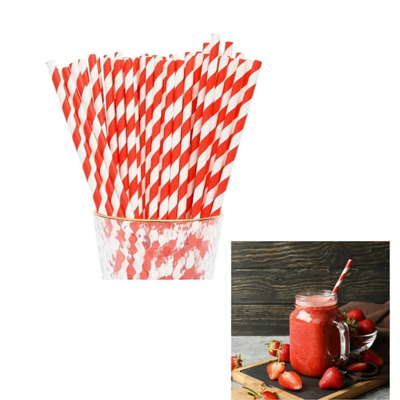 7.7x0.2In Striped Paper Straws,100Pcs Durable Eco friendly Straws for Party Decoration,Red and White Striped Straws for Christmas Decoration