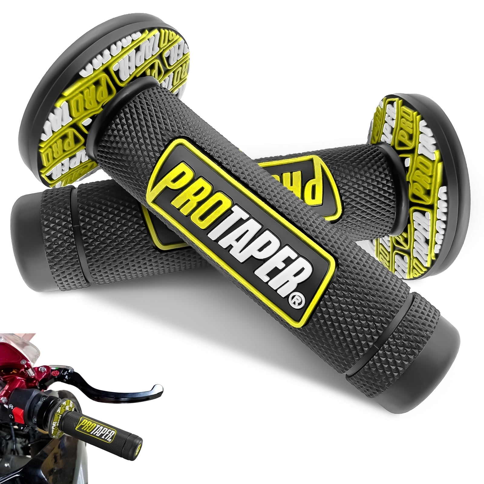 7/8" 22mm 24mm Universal Motorcycle Hand Grips for Dirt Pit Bike, Rubber Anti-Slip Handlebar Grips One Pair(Yellow)