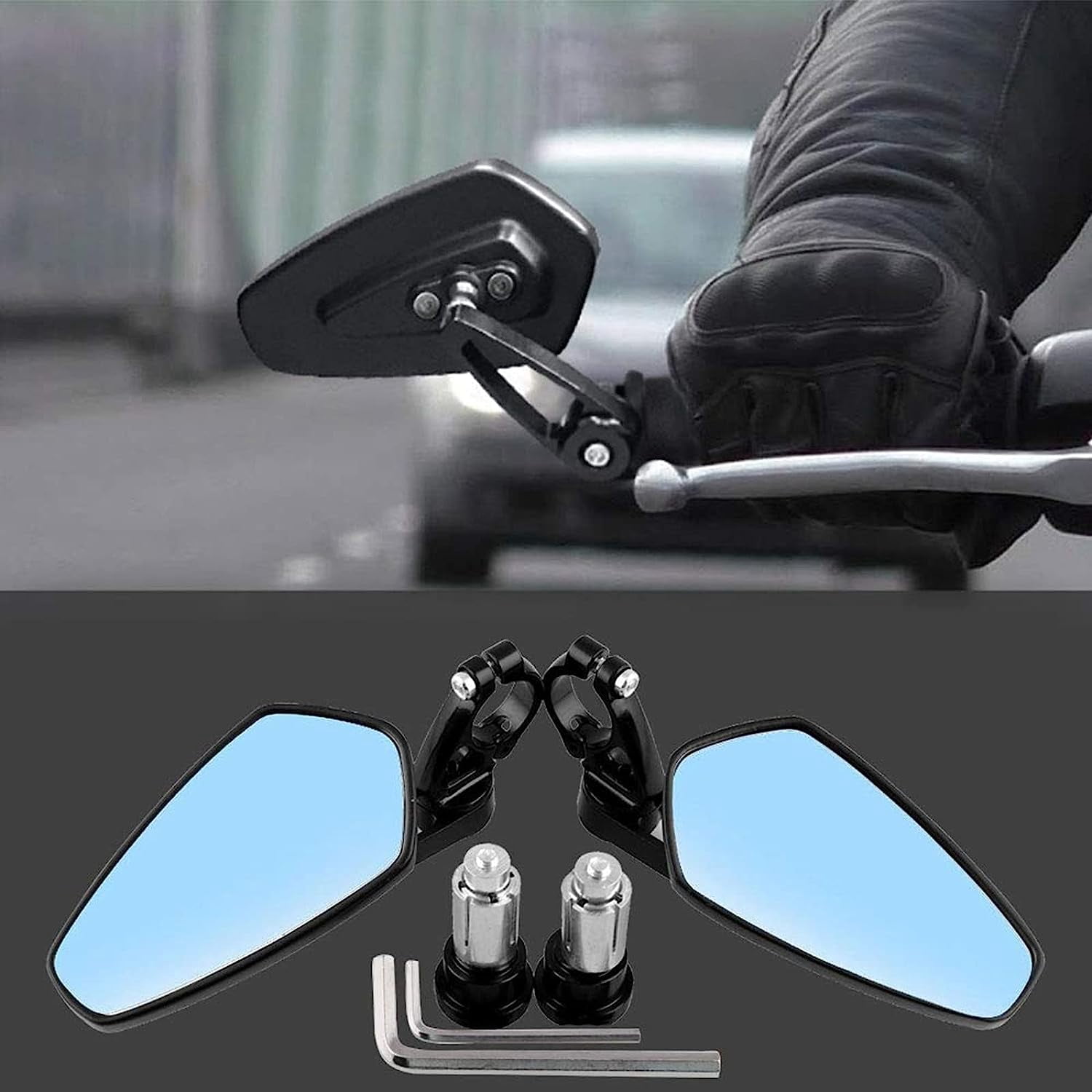 YAショップ Black Bar End Mirrors For Kawasaki Z1000, Z900 & Other 7/8