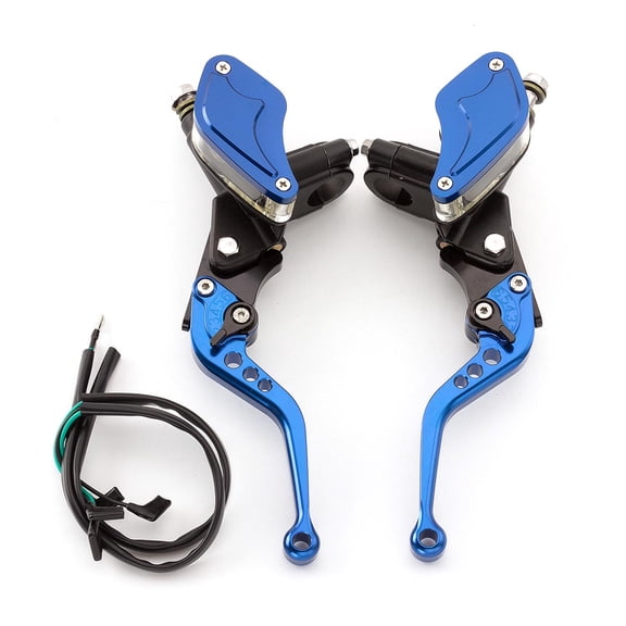 7/8" 22mm Motorcycle Master Cylinder Reservoir Dual Hydraulic Brake Clutch Lever for 50-300cc Sport Street Bike Scooter Blue