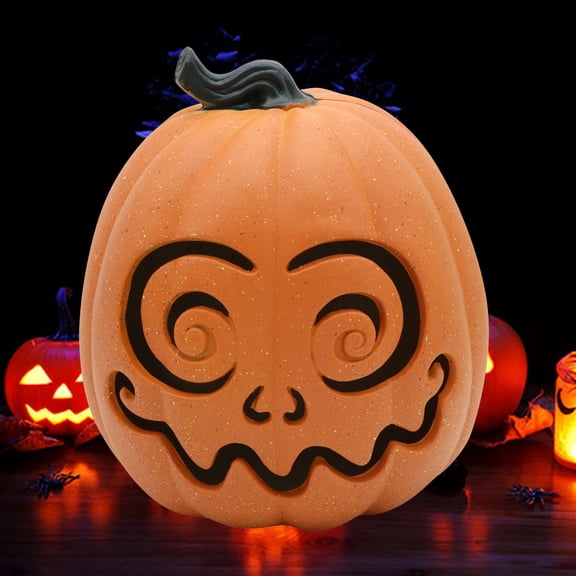 7.89.4in Halloween Pumpkin Lantern Light Up Jack O Lantern Decorations for Indoor and Outdoor Haunted House Party Props Halloween Party Favors Round Lightened Pumpkin Figurine Decor