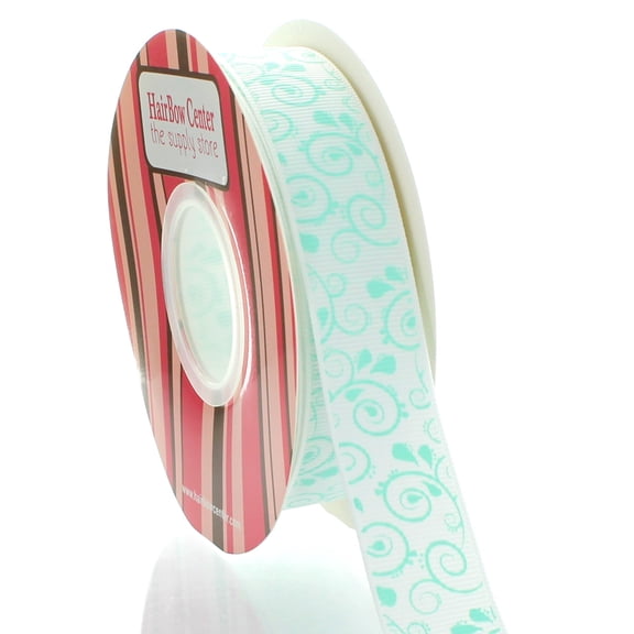 7/8" Aqua Swirls Grosgrain Ribbon 25 Yard