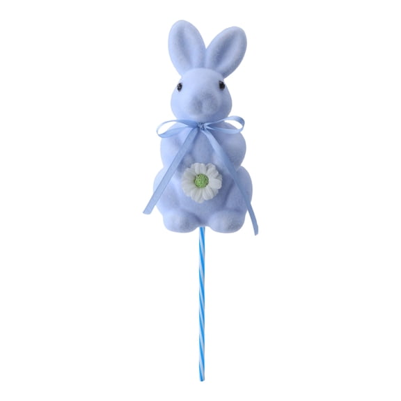 7.8" Artificial Flocked Bunny with Daisy Easter Decorations Colorful Cute Foam Rabbit Figurines Spring Table Centerpieces for Wedding Birthday Party Garden Indoor Outdoor Home Decor (Blue)