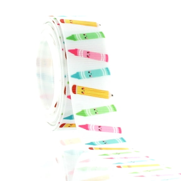7/8" Back 2 School Crayons Grosgrain Ribbon 5 Yard