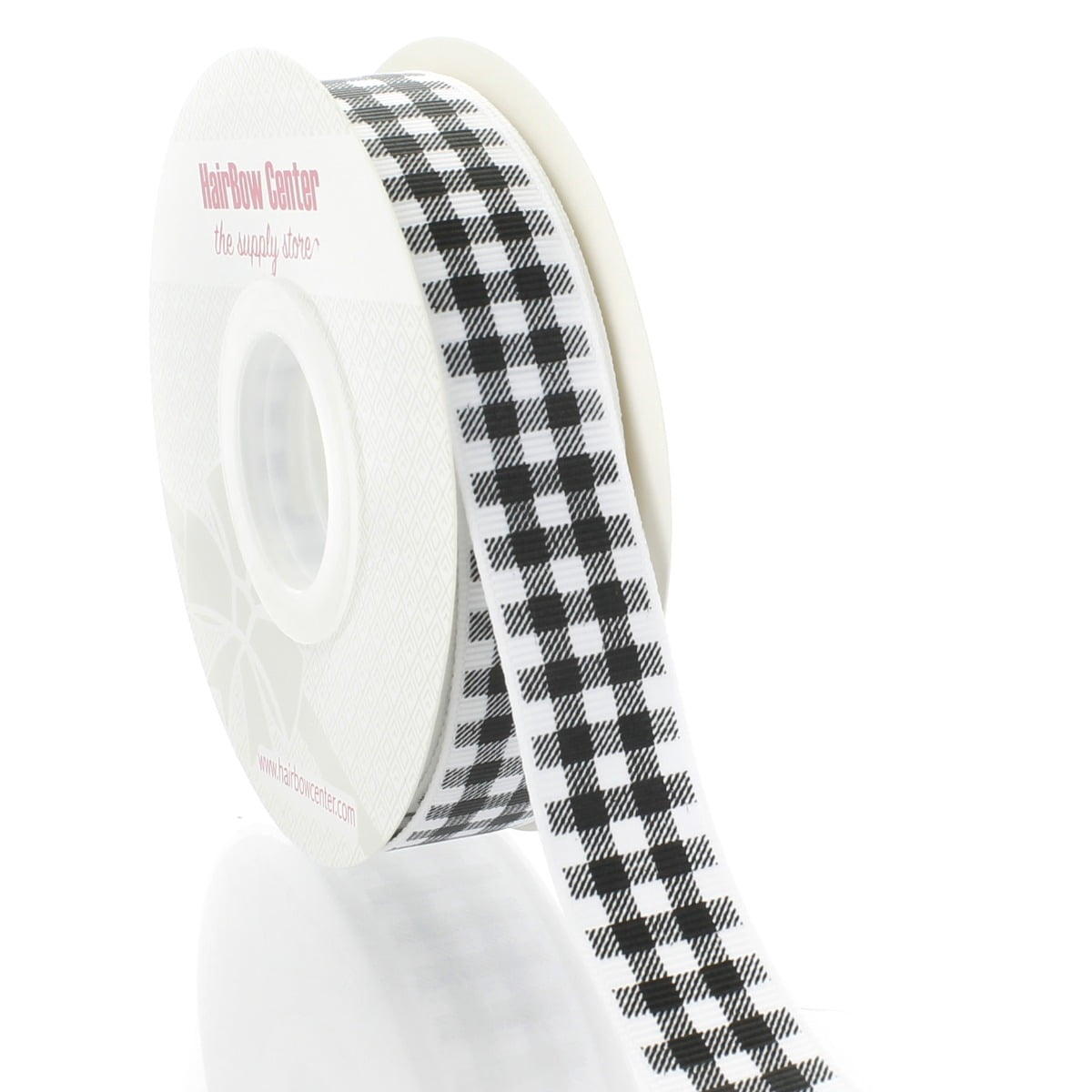 7/8" Black/White Buffalo Plaid Grosgrain Ribbon 100 Yard