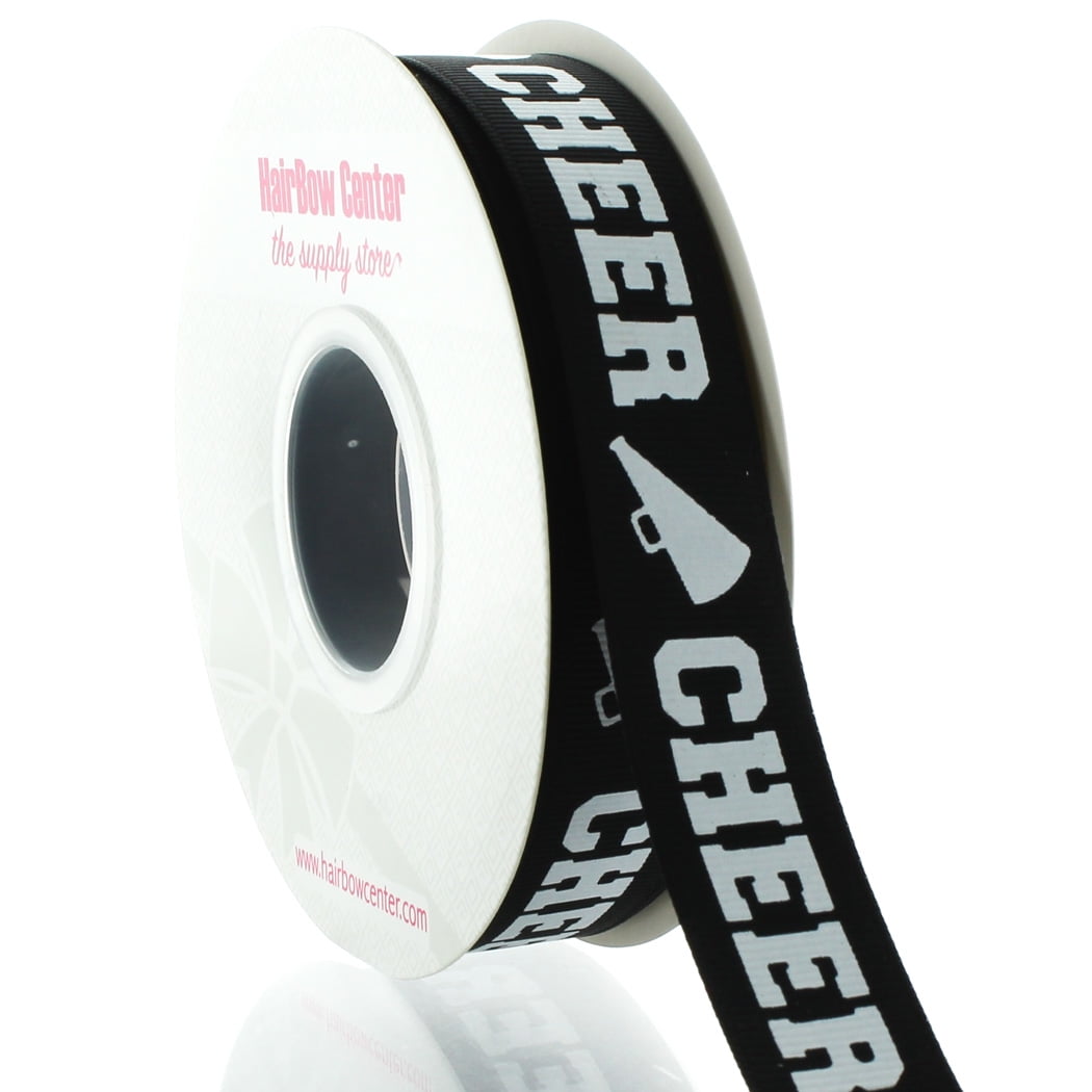 7/8" Black/White Cheer Text Grosgrain Ribbon 100 Yard