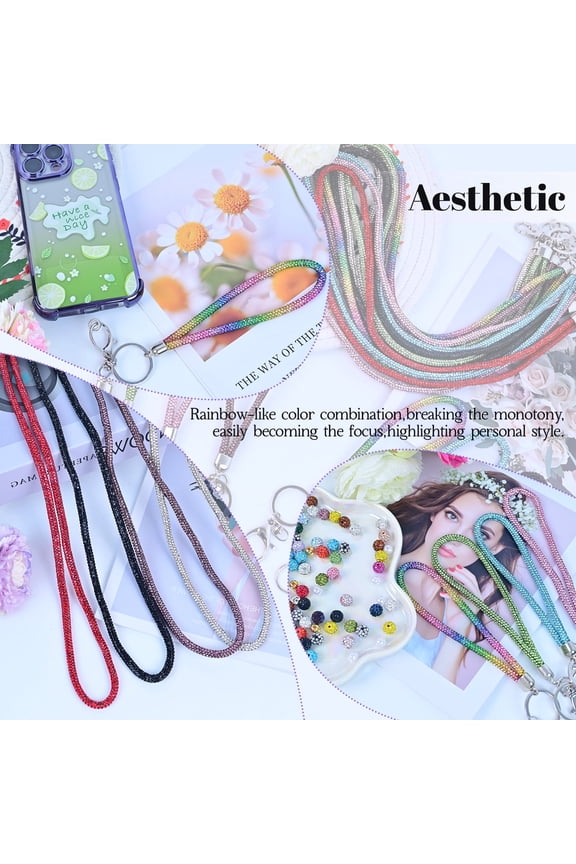 7.8" Bling Rhinestone Key Chain Sparkle, 17.8" Glitter Crystal Neck Lanyard Keychain Keys Strap