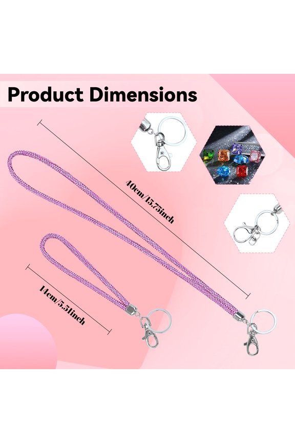 7.8" Bling Rhinestone Key Chain Sparkle, 17.8" Glitter Crystal Neck Lanyard Keychain Keys Strap