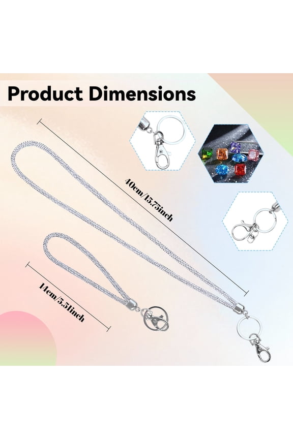 7.8" Bling Rhinestone Key Chain Sparkle, 17.8" Glitter Crystal Neck Lanyard Keychain Keys Strap