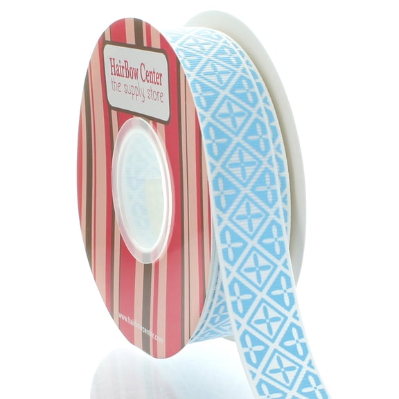 7/8" Blue Mist Folk Diamond Grosgrain Ribbon 25 Yard