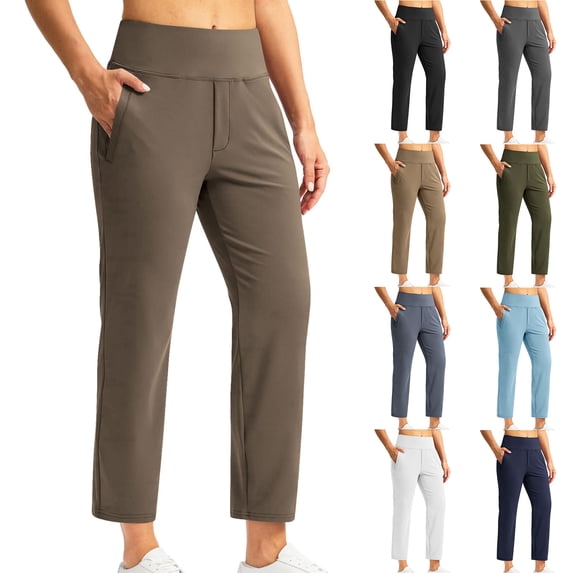 7/8 Business Casual Pants for Women Dressy Casual Athletic High Waist Bottoms with Pockets Workout Exercise Pants, L