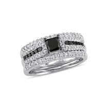 7/8 Carat (Ctw) Black Diamond Engagement Ring and Wedding Band Set in Sterling Silver