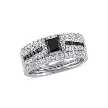7/8 Carat (Ctw) Black Diamond Engagement Ring and Wedding Band Set in Sterling Silver