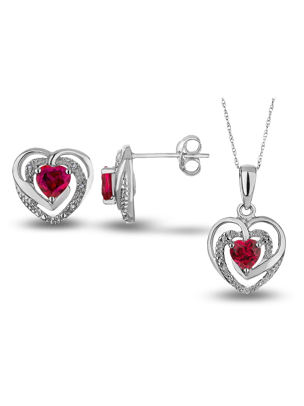 7/8 Carat (Ctw) Lab-Created Ruby Heart Earrings \u0026 Pendant Set in Sterling Silver