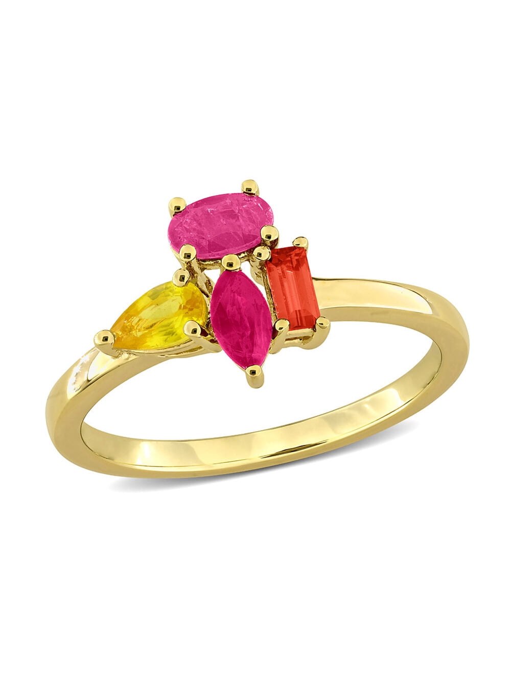7/8 Carat (Ctw) Ruby and Orange,Yellow Sapphire Ring in Yellow Plated ...