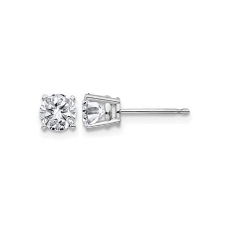 7/8 Carat (Ctw) Synthetic Moissanite Solitaire Earrings 5.0mm in 14K White Gold (1 Carat Diamond Look) for Women