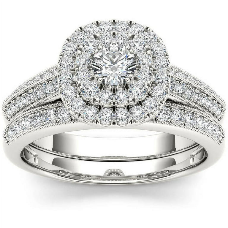 7/8 Carat Diamond Double Halo Vintage 10kt White Gold