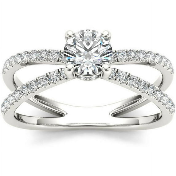 7/8 Carat T.W. Diamond Split Shank Classic 14kt White Gold Engagement Ring