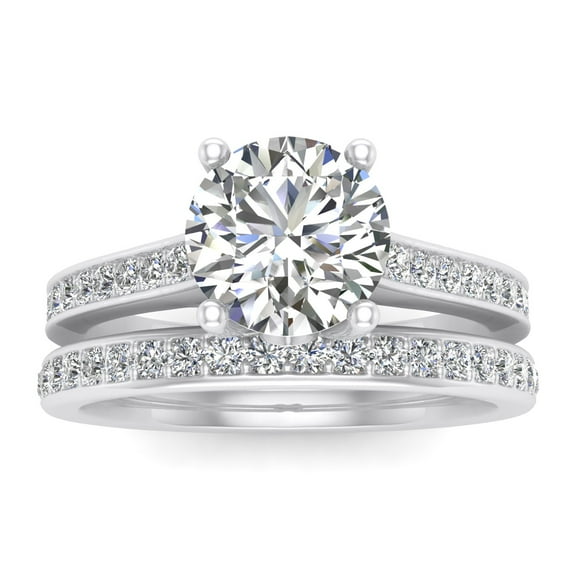 7/8 Carat TW Natural Round Diamond Bridal Set Engagement Ring in 10k White Gold (G-H, I2-I3, 7/8ctw)
