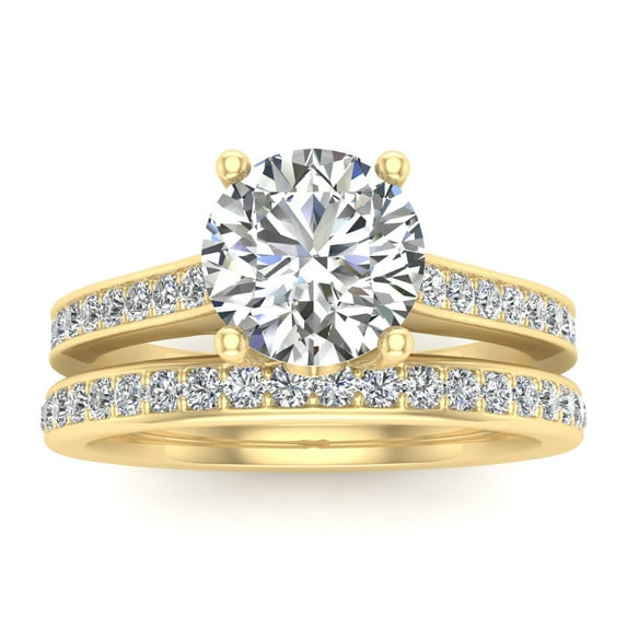 7/8 Carat TW Natural Round Diamond Bridal Set Engagement Ring in 10k Yellow Gold (G-H, I2-I3, 7/8ctw)