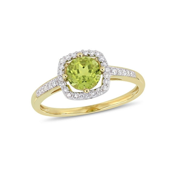 7/8 Carat (cw) Peridot Halo Ring in 10K Yellow Gold with Accent Diamonds