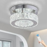 7.8" Crystal Chandelier Modern LED Ceiling Light Mini Flush Mount Ceiling Light Fixtures K9 Crystal Round Small Chandeliers for Hallway Bedroom Kitchen (Dimmable with Remote)