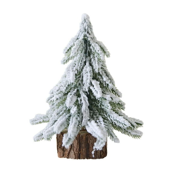 7.8" Desktop Snowy Pine Tree with Wood Base, Small Snow Flocked Christmas Tree for Table Desk Decor, Mini Xmas Tree for Home Office Bedroom Kitchen Holiday Party Decoration