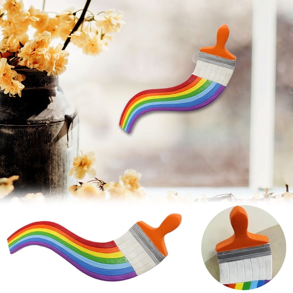 7.8" Family Wall Decor Rainbow Brush Wall Hanging Piece, Art Painting Classroom Wall Decor Novel Brush Statue Pendant Whimsical For Outdoor Garden Courtyard Walls Home Fairy Garden