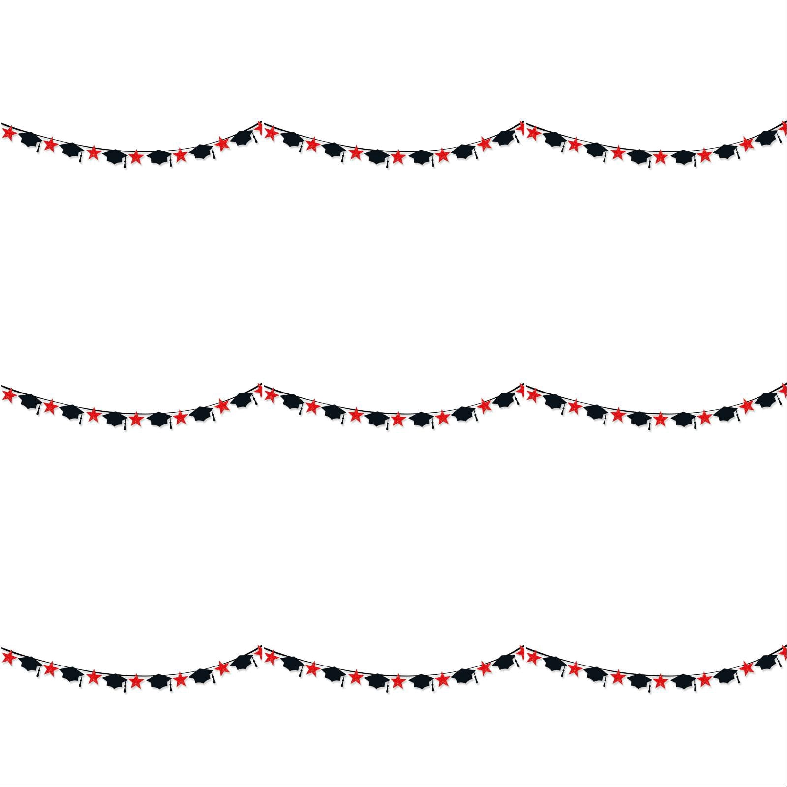 7.8 Feet Red and Black Graduation Cap Garland Banner, Class of 2026 Graduation Glitter Congrats Grad Cap Banner for Grad Party Decorations 2026 1-15PC