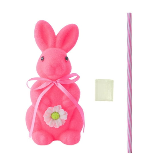 7.8" Flocked Bunny Easter Decorations with Bowtie - Set of Adorable Flocking Rabbit Figurines for Spring Tabletop, Centerpieces, Lawn, Garden & Home Office Party Decor