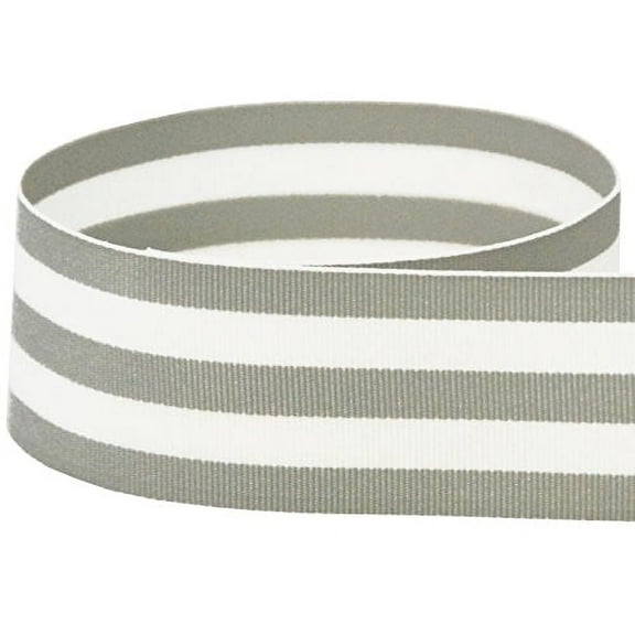 7/8 Gray & White Taffy Striped Grosgrain Ribbon - 20 Yards - USA Made
