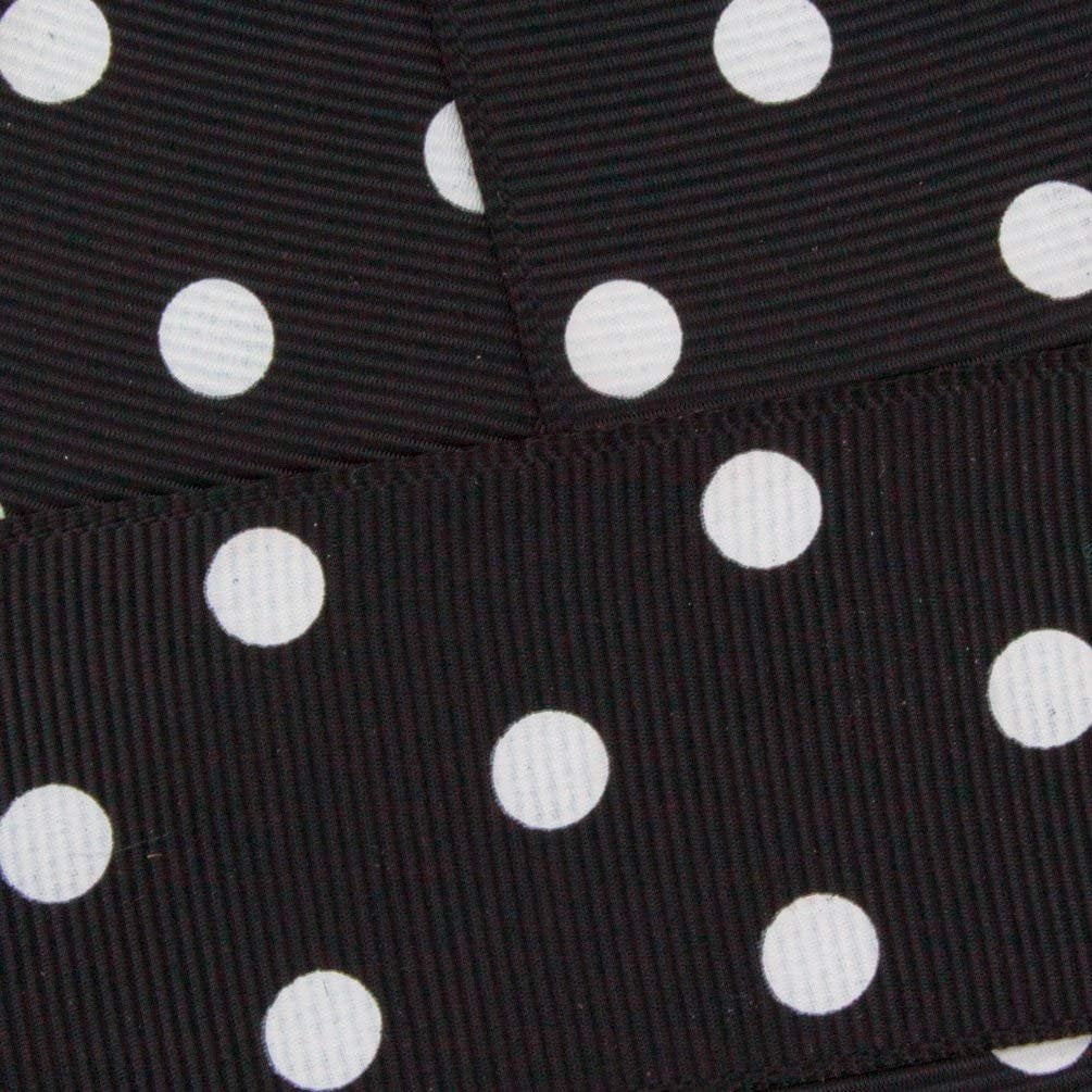 7/8" Grosgrain Ribbon White Dots 030 Black 100 Yard