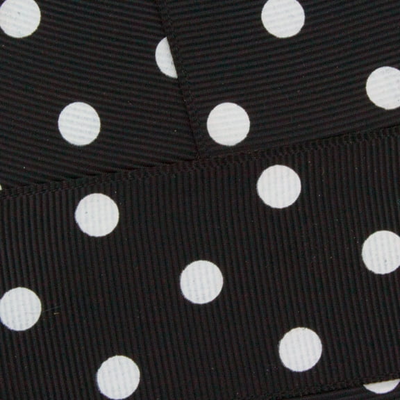 7/8" Grosgrain Ribbon White Dots 030 Black 25 Yard