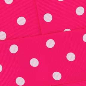 7/8" Grosgrain Ribbon White Dots 175 Shocking Pink 5 Yard