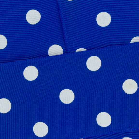 7/8" Grosgrain Ribbon White Dots 352 Royal Blue 5 Yard